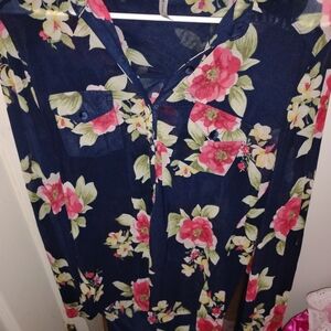 DNA Couture Floral Blouse - Navy and Pink